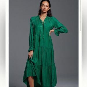 Maeve by Anthropologie emerald green maxi tiered Wendy dress XS
